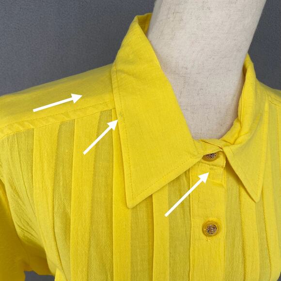 Vtg 80s 90s Two Potato Button Down Tie Back Short Sleeve Maxi Dress XL Yellow - Picture 6 of 16